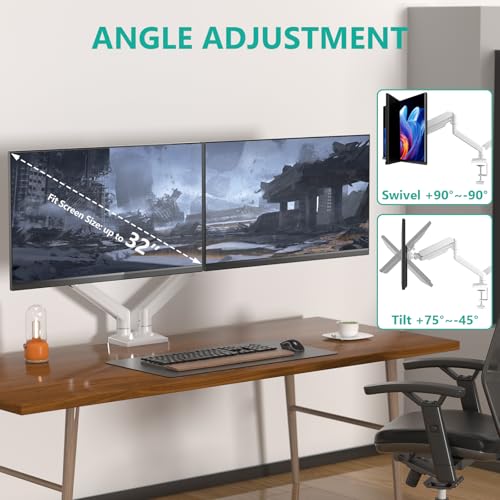 Image of WALI Dual Monitor Stand, Adjustable Arm Monitor Mount for 2 Monitors up to 32 Inch,19.8lbs Capacity (GSMP002W), White by WALI