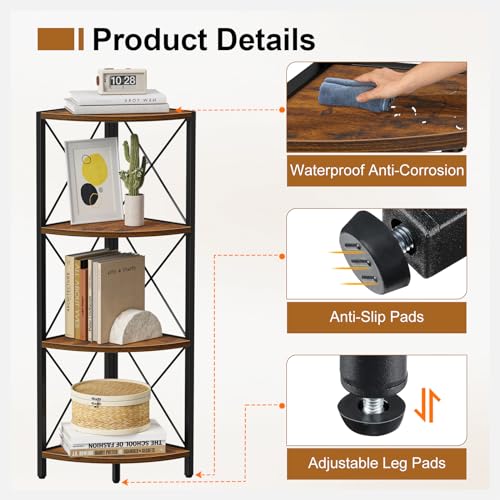Snughome-Rustic-Corner-Shelf-Stand-for-Desktop-4-Tier-Corner-Storage-Plant-Shelf-Freestanding-Corner-Shelf-Display-Rack-Multi-Unit-Organizer-for-Living-Room-Home-Office-Small-SpaceRustic-Brown Snughome Rustic Corner Shelf Stand for Desktop 4 Tier Corner Storage Plant Shelf Freestanding Corner Shelf Display Rack Multi Unit Organizer for Living Room Home Office Small SpaceRustic Brown
