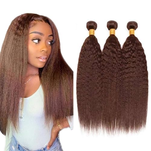 #4 Brown Bundles Human Hair Yaki Straight Bundles Human Hair 20 22 24 Inch SeeGovie Unprocessed Brazilian Virgin Hair Chocolate Kinky Straight Bundle Human Hair Extensions 150 Gram