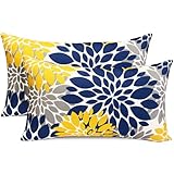 RYSMIYOU Decorative Throw Pillow Covers Set of 2 Blue Yellow Pillow Covers 12x20 Inch Couch Pillow Covers for Sofa Living Room Outdoor Throw Pillow Cover Linen Floral Flower Farmhouse Pillowcase