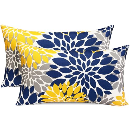Decorative Throw Pillow Covers Set of 2 Blue Yellow pillow covers 12x20