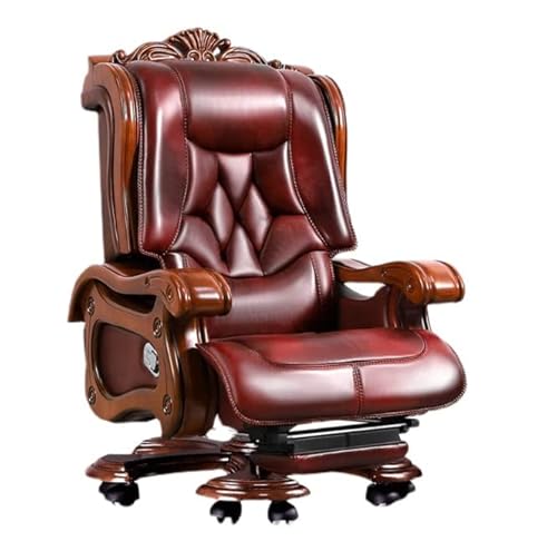 Kinnls Barbara Massage Chair Genuine Leather Big And Tall Luxurious Managerial Executive Office Chair With Wooden Armrest,Adjustable Height Reclining And Retractable Footrest Home Office Desk Chairs #TOP10