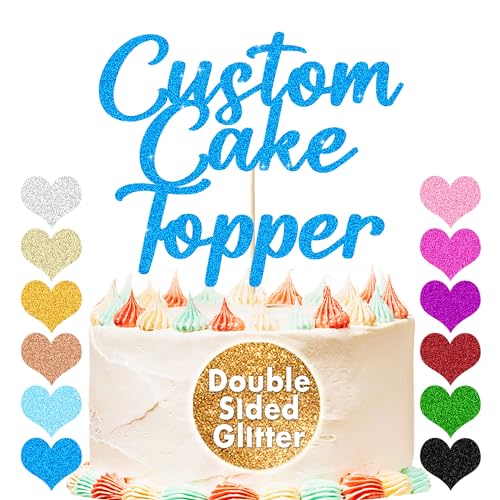 Personalised Custom Cake Toppers - Happy Birthday, Wedding, Graduation & Baby Shower (Blue, 11 Colors)