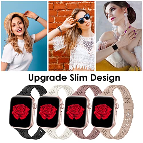Image of Lace Silicone Bands Compatible with Apple Watch Bands for Women | Slim Thin Hollow-out Wristband for iWatch Series 11 10 9 Ultra 8 SE 7 6 5 4 3 2 1 38mm 40mm 41mm 42mm 44mm 45mm 46mm 49mm