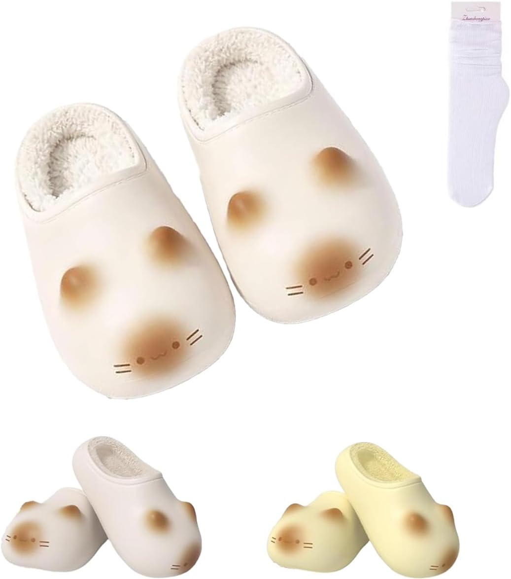 Cat Paw Print Shoe, Cat Paws Footprints Fluffy Plush Fleece Height Increase Slippers, Waterproof Non-slip Plush Slipper