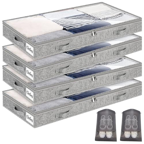 Scatola portaoggetti sotto il letto, 4 pezzi, con coperchio trasparente,