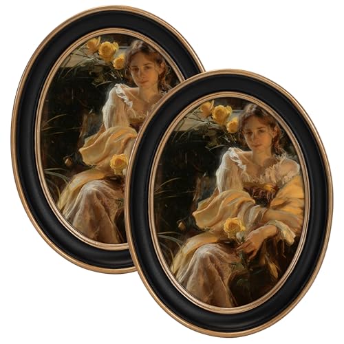 eletecpro 5x7 Oval Picture Frame with Real Glass Cover Black 2-Pack