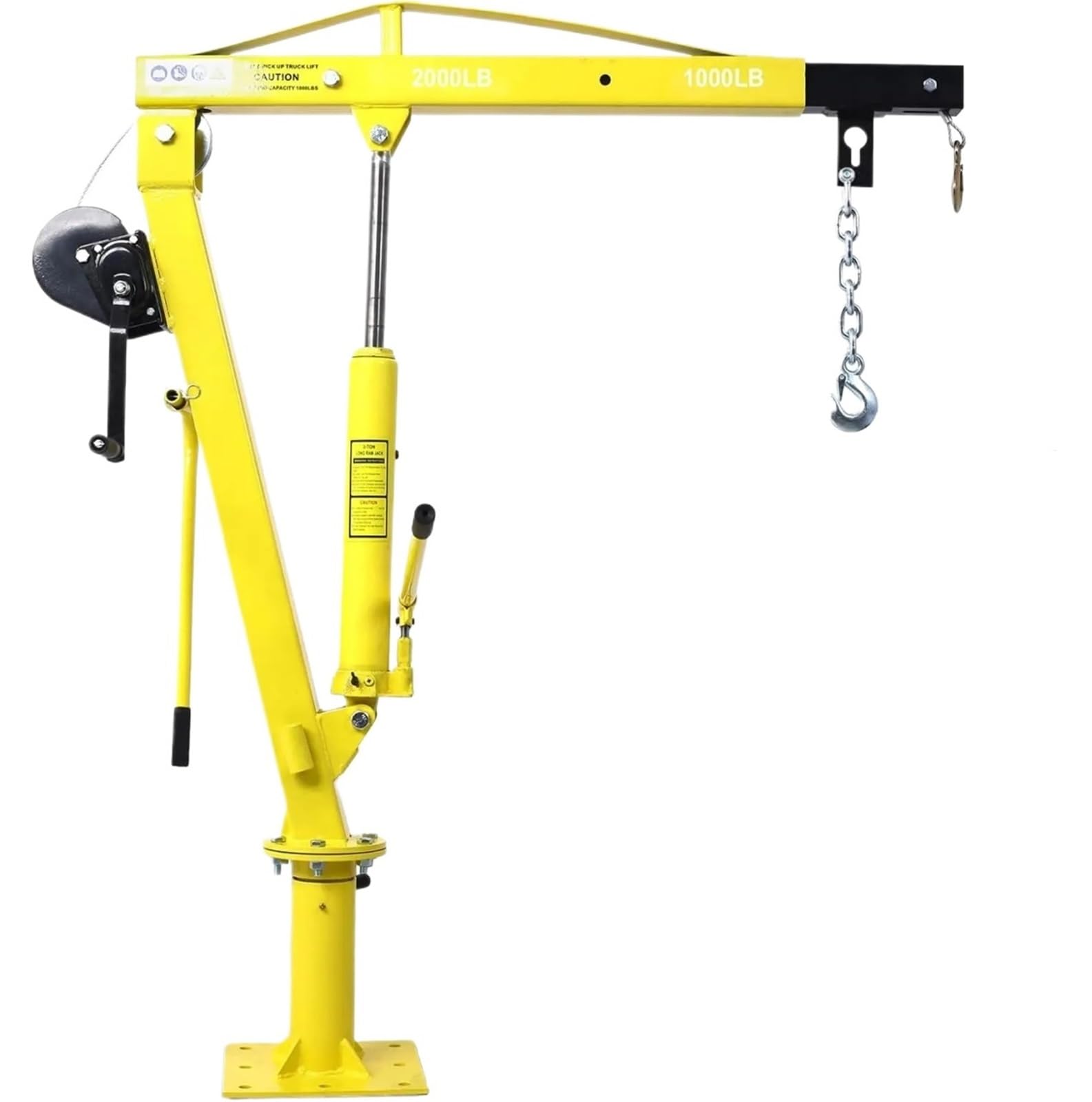engine crane 2000 Lbs Folding Truck Crane With Hydraulic Winch, Heavy Duty Pickup Truck Bed Engine Hoist Jib Crane Mounted Crane Lifting Tool(Yellow)