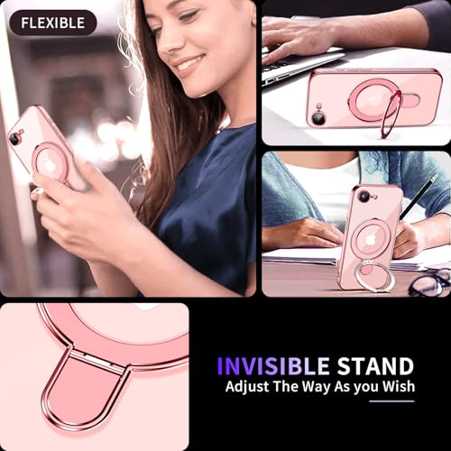 Image of Magnetic for iPhone 16E /17E Case with Invisible Stand[Compatible with MagSafe][Full Camera Lens Protector][Military Drop Protection] Shockproof Not Yellowing Clear Slim Soft for Women Men