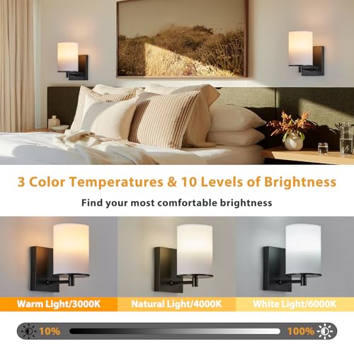 Image of Battery Operated Wall Sconce Set of Two,13 RGB Colors Dimmable Rechargeable Wall Sconces with Remote Control,Wall Lights with Cylinder White Fabric Shade for Bedroom Living Room