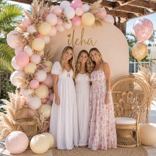 Image of Pink and Yellow Balloons, 12 Inch Pastel Baby Light Pink Yellow Sand White Cream Beige Latex Helium Balloon for Lemon Baby Shower Bridal Shower Anniversary Bee Bear Themed Birthday Party Decorations