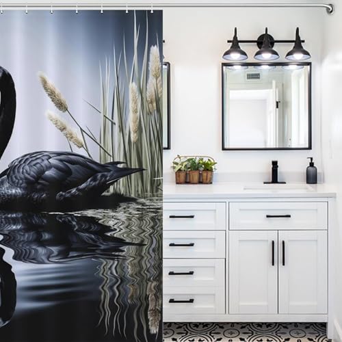 Rideau de douche cygne polyester imperméable lavable salle de bain