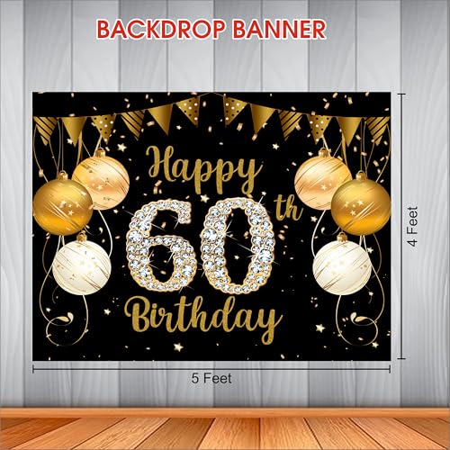 Image of 60th Birthday Backdrop 5x4 Ft | Backdrops for Decoration | Birthday Decoration Backdrop | Banner for Kids Theme Party