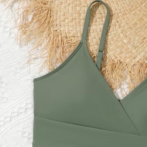 Girls 3 Piece Swimsuit Teens Kids Solid Color Bikini Sets with Cover Up Ruffle Skirt Summer Beach Bathing Suit4