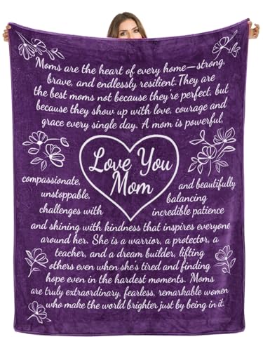 Gifts for Mom Birthday Blanket from Daughter Son Mothers Day for Mom Unique Meaningful Throw Blanket Soft Flannel Bed Couch Sofa 60' x 50' Purple