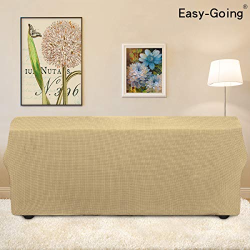 Image of Easy-Going Stretch 4 Seater Sofa Slipcover 1-Piece Sofa Cover Furniture Protector Couch Soft with Elastic Bottom for Kids, Polyester Spandex Jacquard Fabric Small Checks Beige