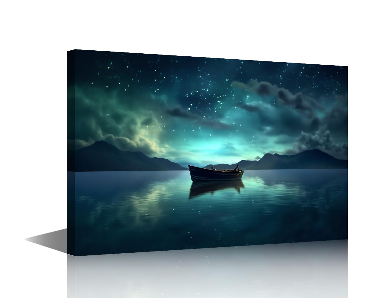 TISHIRON Boat Drifting in the Lake under the Stars Canvas Paintings View of the Lake Pictures for House Bathroom Wall Decor House Decorations Living Room Bedroom 24" Wx36 Hx1 Panel