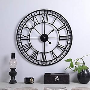 Grote metalen ijzeren retro wandklok stille niet-tikkende batterij werkende vintage metalen Romeinse cijfers ronde…