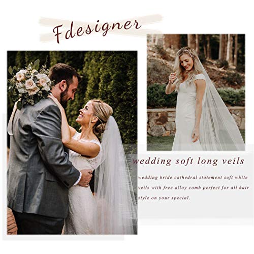 Fdesigner Bride Cathedral Veil Wedding Chapel Veils Bridal Headpieces Statement Veils Long Soft Veil with Comb 2T (White) - Thumbnail 3