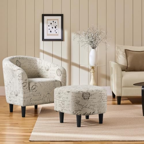 Image of Yaheetech Fabric Accent Chairs with Ottoman, Compact Breathable Barrel Chairs with a Curved Silhouette for Small Spaces, Living Room, Bedroom, Letter Print