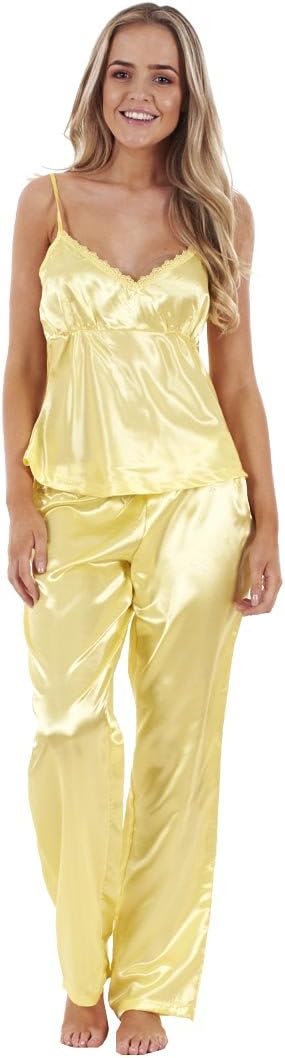 Ladies 3 Piece Satin Pyjama Set Womens Vest Lace Shorts PJ's Nightwear