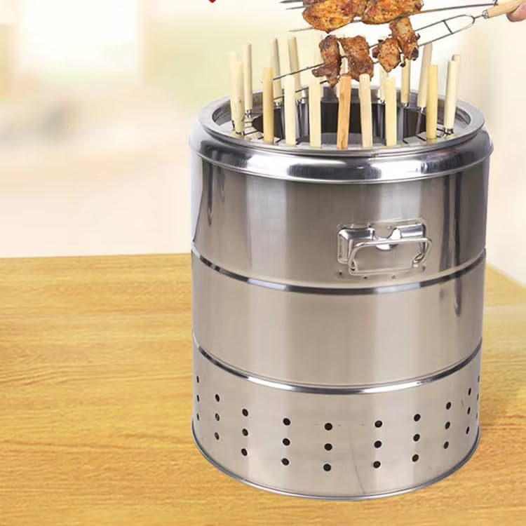 Griglia A Carbone Senza Fumo in Acciaio Inox - Barbecue Girevole A 360° Isolato con Cotone, Include 20 Spiedini E Accessori per Una Cottura All'Aperto Multifunzionale.