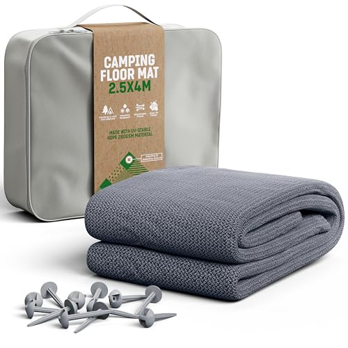 GardenGloss Alfombra para Avance 250x400 - Alfombra de Camping Exterior Impermeable - Alfombra para Tienda con 12 Clavos de Sujeción y Bolsa de Transporte