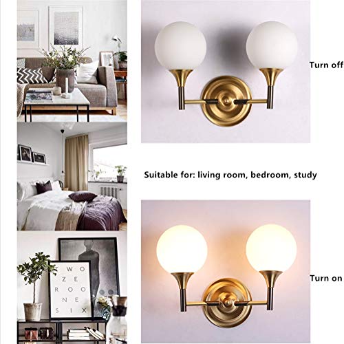 Wall Lights Indoor American Modern Simple European Double Head E14 Bedside Lighting Art Design Spherical Milk White Glass Lampshade Full Brass Wall Lamp for Living Room Bedroom Corridor steampunk buy now online Wall Lights Indoor American Modern Simple European Double Head E14 Bedside Lighting Art Design Spherical Milk White Glass Lampshade Full Brass Wall Lamp for Living Room Bedroom Corridor steampunk buy now online