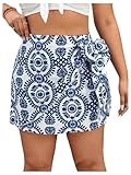 Milumia Women's Plus Size Allover Print Wrap High Waisted Knot Side Boho Mini Skirts Blue XX-Large Plus