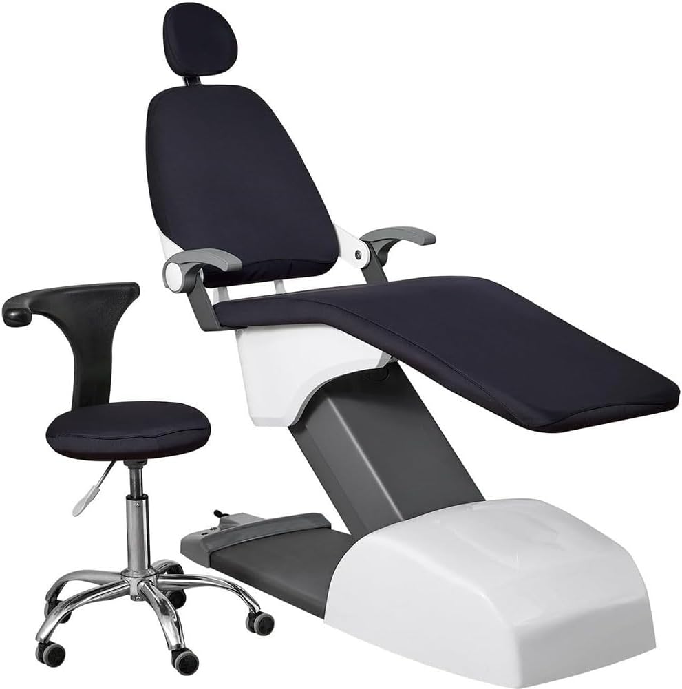 4 Pieces/Set Protective Full Dental Chair Cover, PU Leather Dental Chair Seat Cover, Elastic Waterproof Protective Case, Headrest Backrest Protector, Seat Protector Cover, Dentist Equipme(Color:Black)