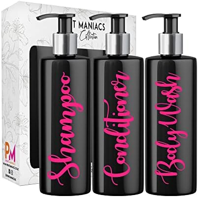 Print Maniacs 3 Set Mrs Hinch Inspired Black Personalised Dispenser Pump Bottles Shampoo Conditioner Body Wash (White)