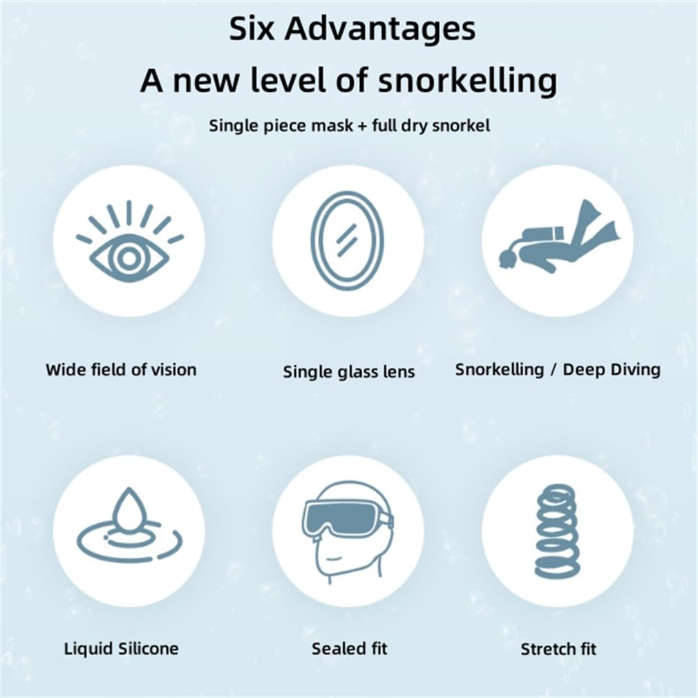 Attrezzatura da snorkeling da viaggio per adulti, con boccaglio Dry Top e borsa per attrezzi, occhiali in vetro temperato e silicone morbido, set di maschera da snorkeling per snorkeling