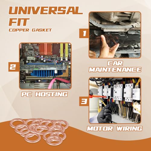 Image of 15PCS Oil Drain Plug Gasket, Oil Plug Crush Washer, 14mm Copper Crush Washer Oil Sealing Gaskets, Car Accessories Drain Plug Gasket Crush Washer Seals Compatible with OEM PN Part 007603-014106