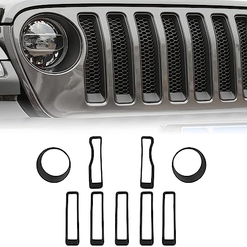 Rt-Tcz For Jeep Jl Mesh Grille Grill Insert+Headlight Turn Light Cover Trim For Jeep Wrangler Jl Jlu Gladiator Jt(Matte Black) #TOP9