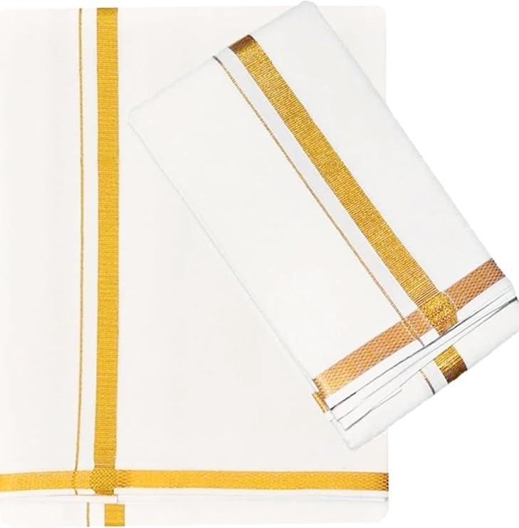Baumwoll-Dhoti Und Angavastram-Set Für Männer Südindisches Veshti Mundu Gamcha Lungi Traditionelles Kleid