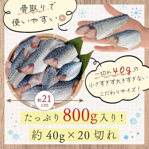 まぐろの海商 サバ 切り身 骨取り 国産 天然 無塩 冷凍 800g 40g×20切 さば 鯖 バラ凍結 チャック袋 骨なし の商品画像 3