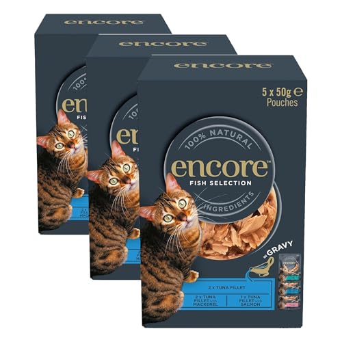Image of Encore Natural Wet Cat Food, Tuna with Fish Selection in Gravy, 5 x 50g Pouches (Pack of 3)