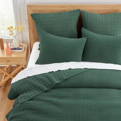 Image of Levtex Home Mills Waffle King /Cal King Quilt Set (106x92in) with 2 Pillow Shams (36x20in) - Forest Green - 100% Cotton King Size Quilt Bedding Set - Lightweight, Soft, Pre-Washed