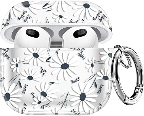 Youskin Airpods 3 Case 2021 Daisies Cute Airpods 3rd Generation Case Cover Clear Soft TPU Flexible Apple Airpods 3 Charging Case with Keychain for Women Girls，Black Daisies