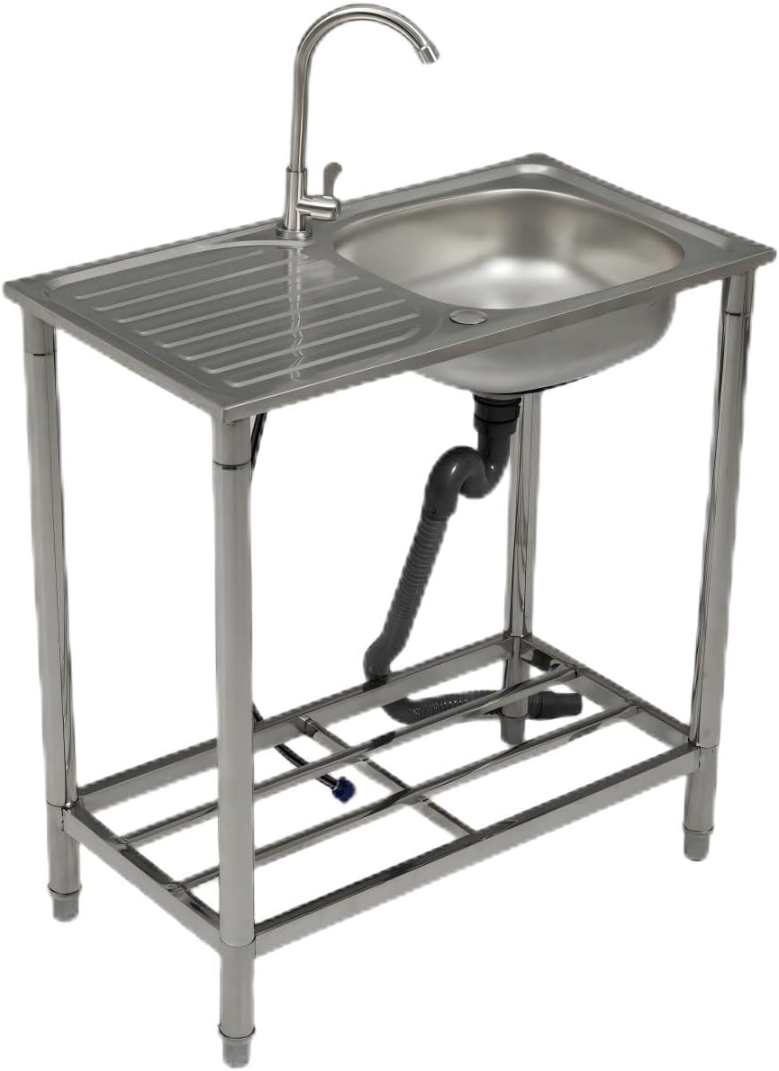 WXQ 流し台 ステンレス製 蛇口水栓付き 蛇口左右に付けれる 屋外 簡易