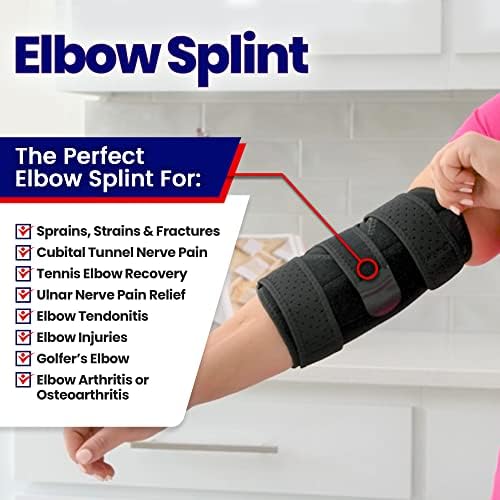 Elbow Splint Tendonitis Elbow Brace  Cubital Tunnel Brace for Sleeping - Tennis Elbow Support with Arm Compression Sleeve Elbow Immobilizer for Ulnar Nerve Brace Elbow Pain Relief Fits Men Women