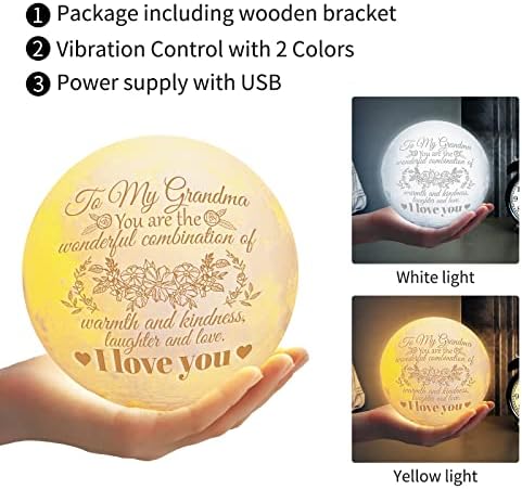 Gifts for Grandma Engraved Moon Lamp- Grandma Birthday Gifts 3D Printing Touch Control with Solid Wood Scaffold Christmas Mothers Day Presents for Grandma from Grandchildren