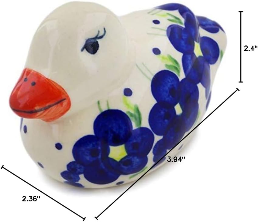 Polmedia Polish Pottery Duck Figurine - Passion Poppy Pattern Handmade in Boleslawiec Poland by Ceramika Bona + Certificate of Authenticity