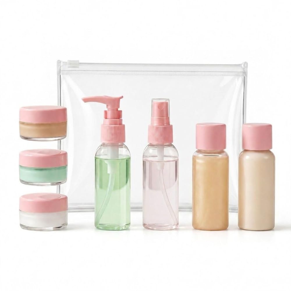 Temperia Travel Bottles for Toiletries (7pcs) - Refillable Empty Mini Containers with Pouch (Random Colors) - Travelling Accessories & Essentials Kit Set for Shampoo, Cosmetics, and More-picture-39