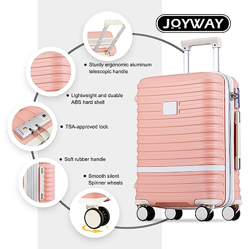 Image of Joyway Carry On Luggage 20 Inch Expandable Suitcase with Spinner Wheel, 3 Piece Hard Shell Luggage Set with TSA Lock(Pink)