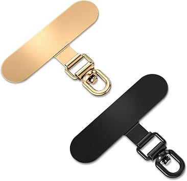 saxsion 360 Rotating Phone Tether Tab & Lanyard Connector, 44lbs Stainless Steel Phone Clip, Universal Swivel Adapter for Straps, No-Adhesive Case Insert Champagne Gold+Black