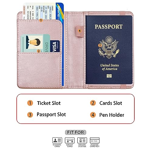 Image of Melsbrinna Premium Leather Passport Holder Covers Case, Waterproof Rfid Blocking Travel Wallet Passport Holder with Pen Holder, Cute Passport Book for Women /Men