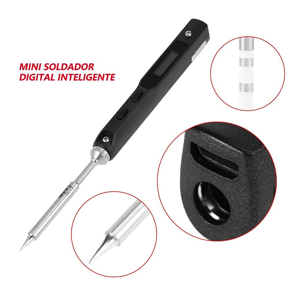 TS 100 Soldador, DC 12V-24V 65W Mini Equipo de Soldadura de Soldador EléCtrico Digital PortáTil de Peso Ligero, Mini Herramienta Soldador Inteligente para Soldar Componentes
