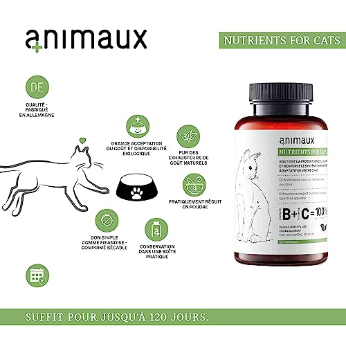 Vitamines pour chats - 120 comprimés à mâcher - Métabolisme, système immunitaire, peau & pelage - Complément alimentaire avec complexe de vitamines B, oméga 3, zinc & plus - animaux Nutrients for Cats – Image 4