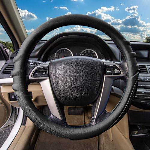 Image of FH Group Universal Fit Silicone with Grip and Pattern Massaging Grip Steering Wheel Cover fits most Cars, SUVs, Trucks, and Vans Black